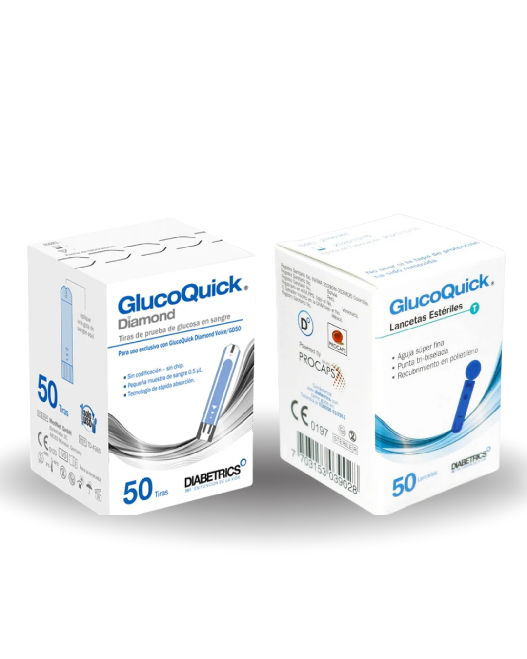 TIRILLAS + LANCETAS GLUCOQUICK DIAMOND CAJAS X 50 UND